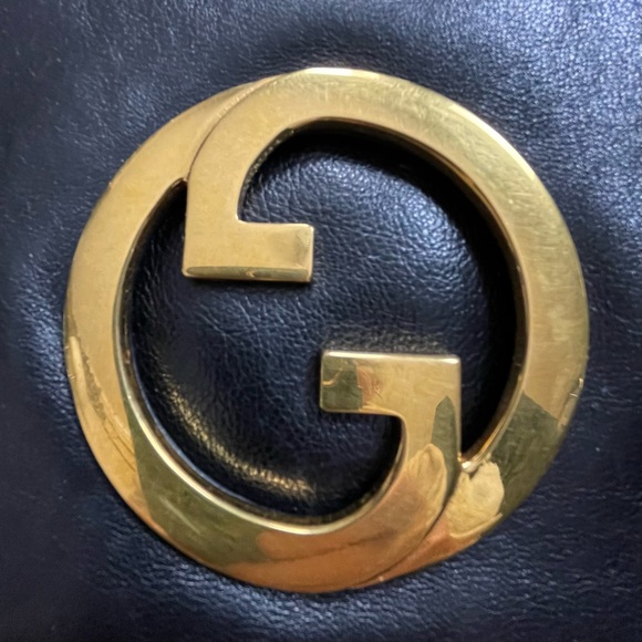 VINTAGE Genuine GUCCI Black Leather BLONDIE Gold Metal GG Logo CLUTCH Purse BAG - Picture 7 of 7